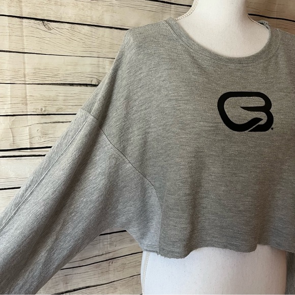 Free People Movement Surfside Cyclebar Gray Cropped Sweatshirt with Black Logo - Picture 7 of 12